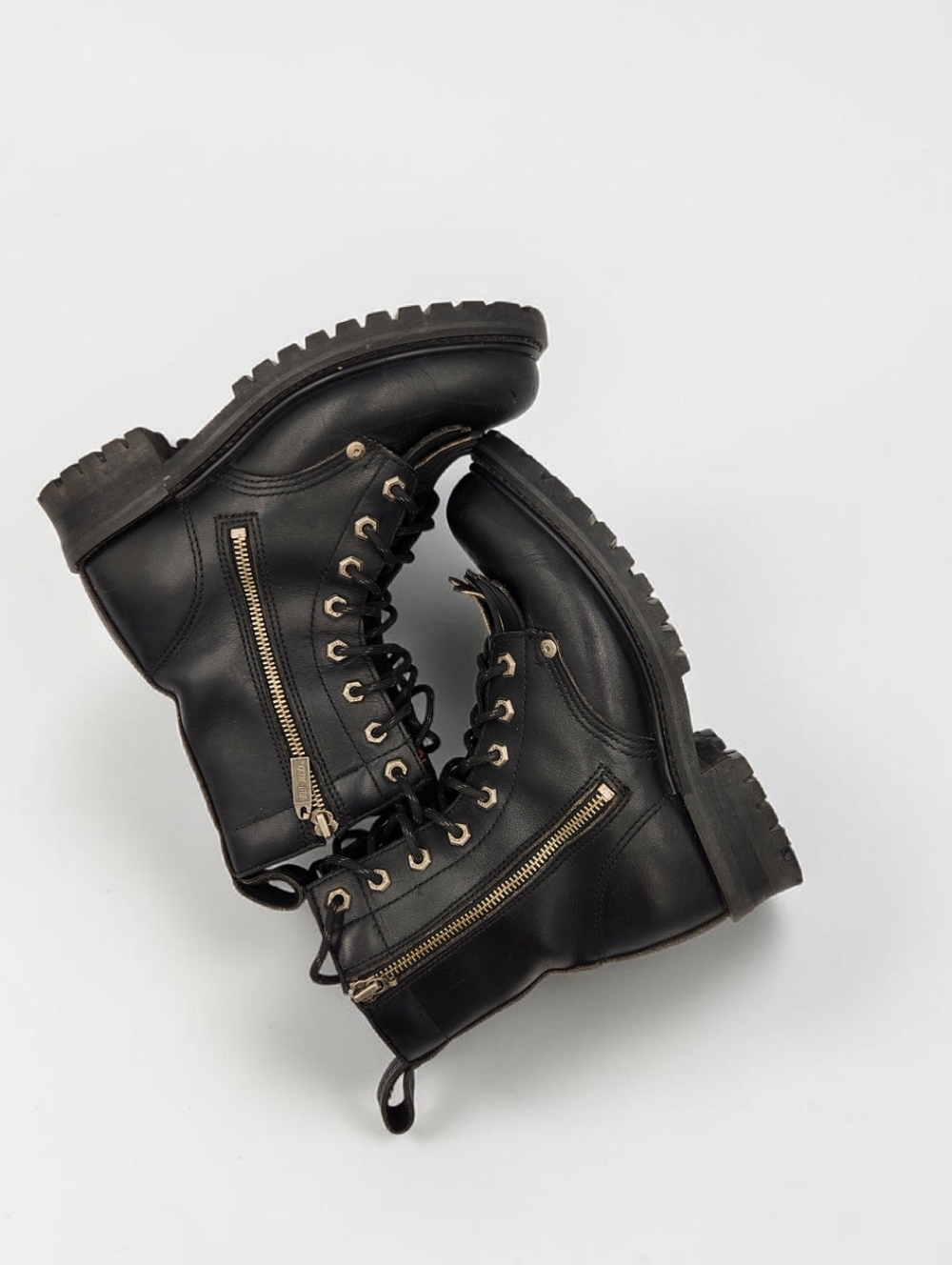 Harley Davidson Fringe Kiltie Biker Boots Womens 8 Black Leather Ankle Lug Moto - Picture 5 of 12